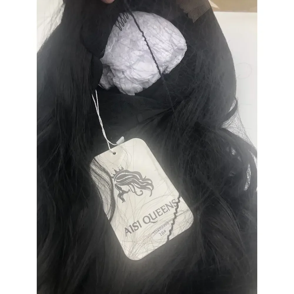 AISI Queens Black Long Wavy 24 Inch Wig with Middle Part Synthetic w/Wig Cap